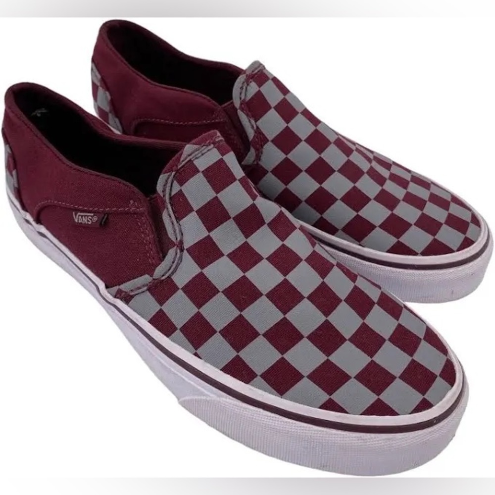 Vans Women’s Slip-On Burgundy & Gray Checkered